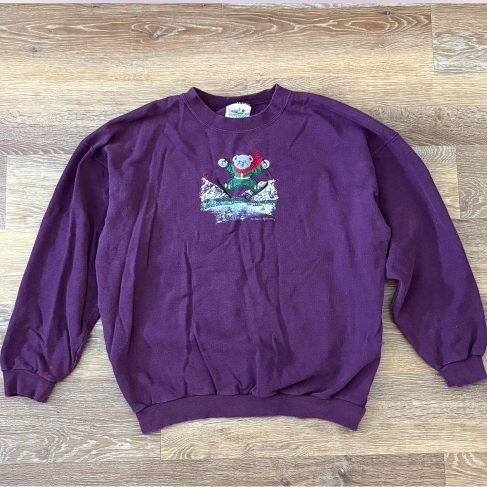 Northern Reflections Purple Crewneck Sweater with Bear Design